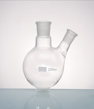 FLASK ROUND BOTTOM, TWO NECK, ANGULAR